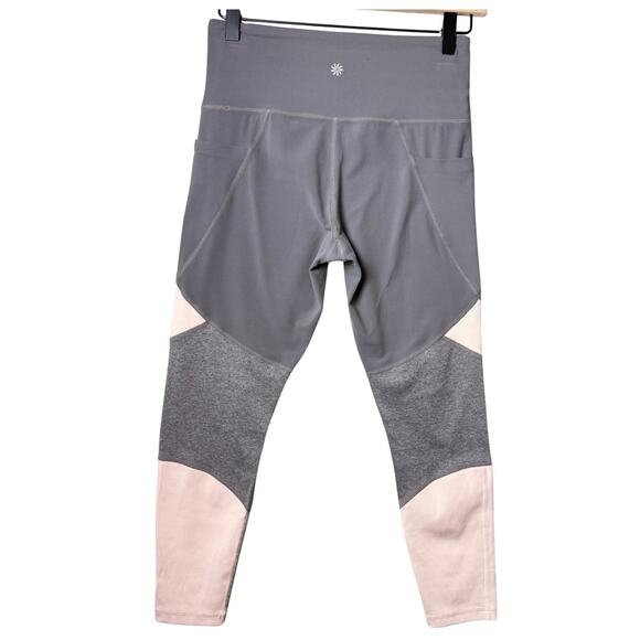 Athleta Powevita High Rise Salutation Colorblock Ankle Leggings Gray Light Pink - Picture 2 of 13